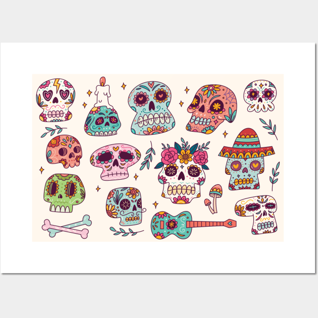 Day of the Dead Sugar Skull Doodle Art Wall Art by SLAG_Creative